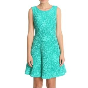 Studio One New York Sleeveless Fit Flare Dress 4 Teal Textured Casual Chic Party